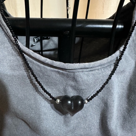 Silver Sheen Obsidian Heart Pendant Beaded Necklace - Picture 8 of 8
